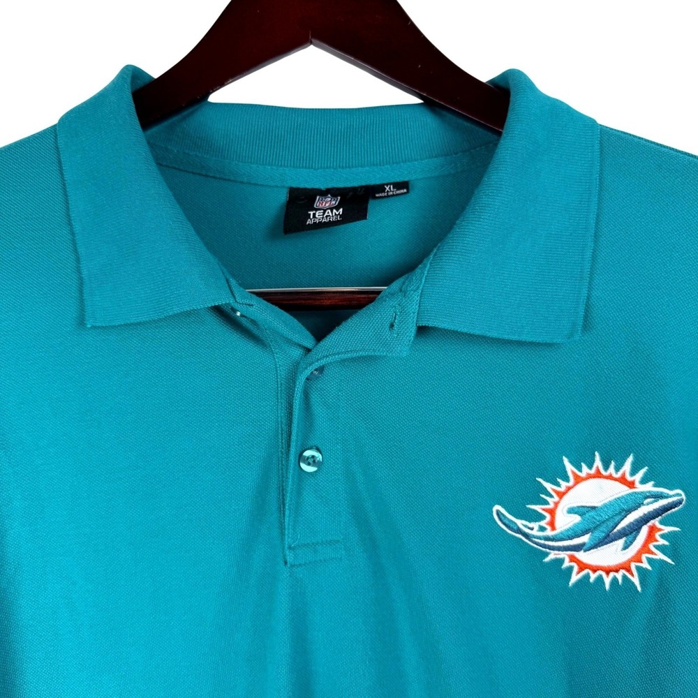 NFL Team Apparel Polo Shirt Mens XL Miami Dolphins Teal Pique Sporty Athleisure‎